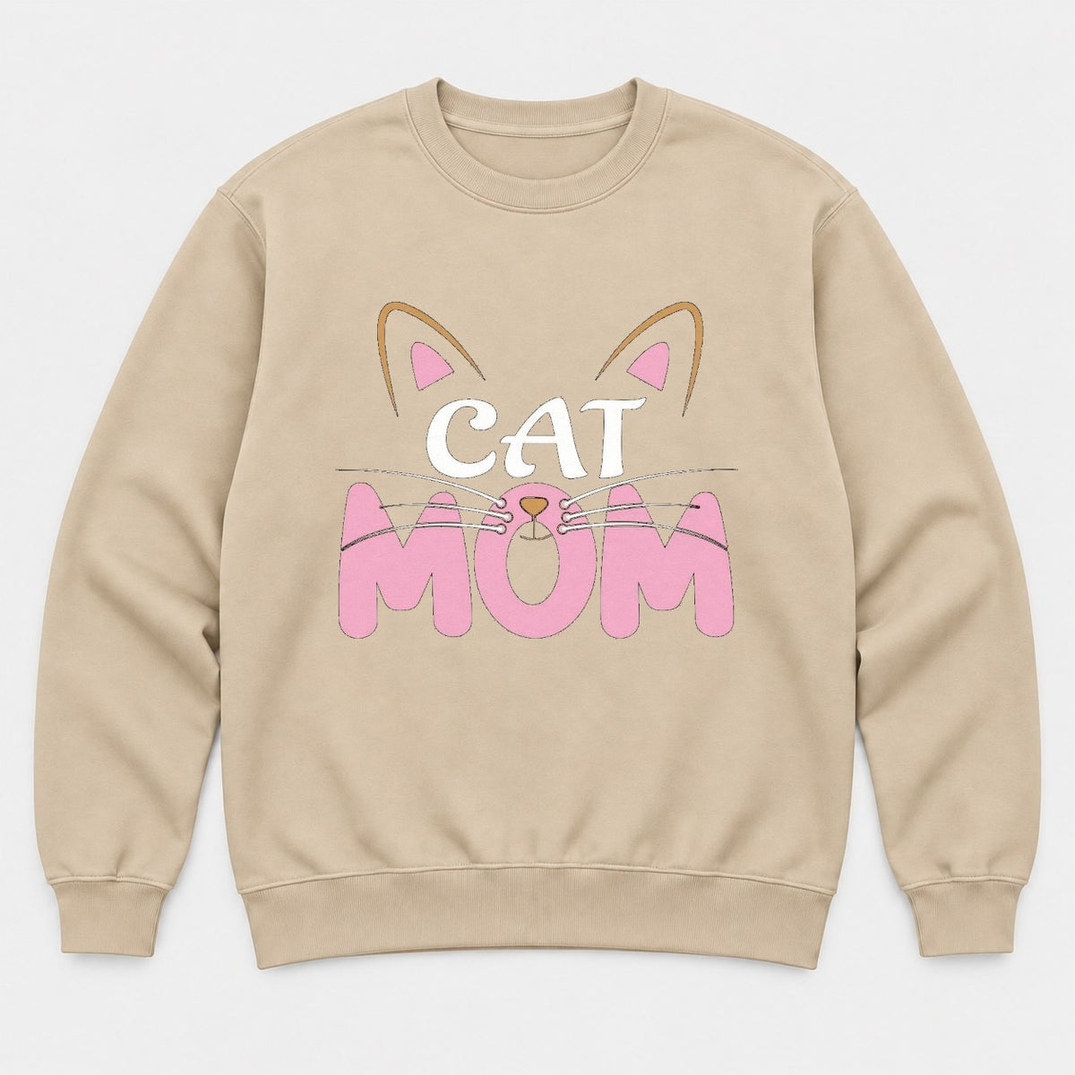 Cat Mom Pink Whiskers Cute Cat Face Graphic T-Shirt & Sweatshirt - Sweatshirt Sand Front