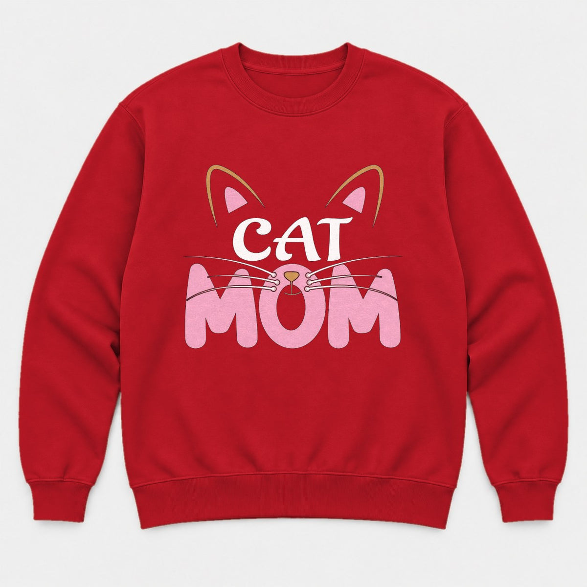 Cat Mom Pink Whiskers Cute Cat Face Graphic T-Shirt & Sweatshirt - Sweatshirt Red Front