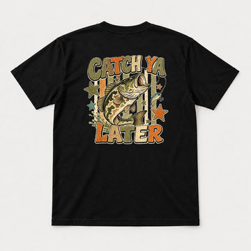 Catch Ya Later Retro Bass Fishing Graphic T-Shirt & Sweatshirt - Tshirt Black Back