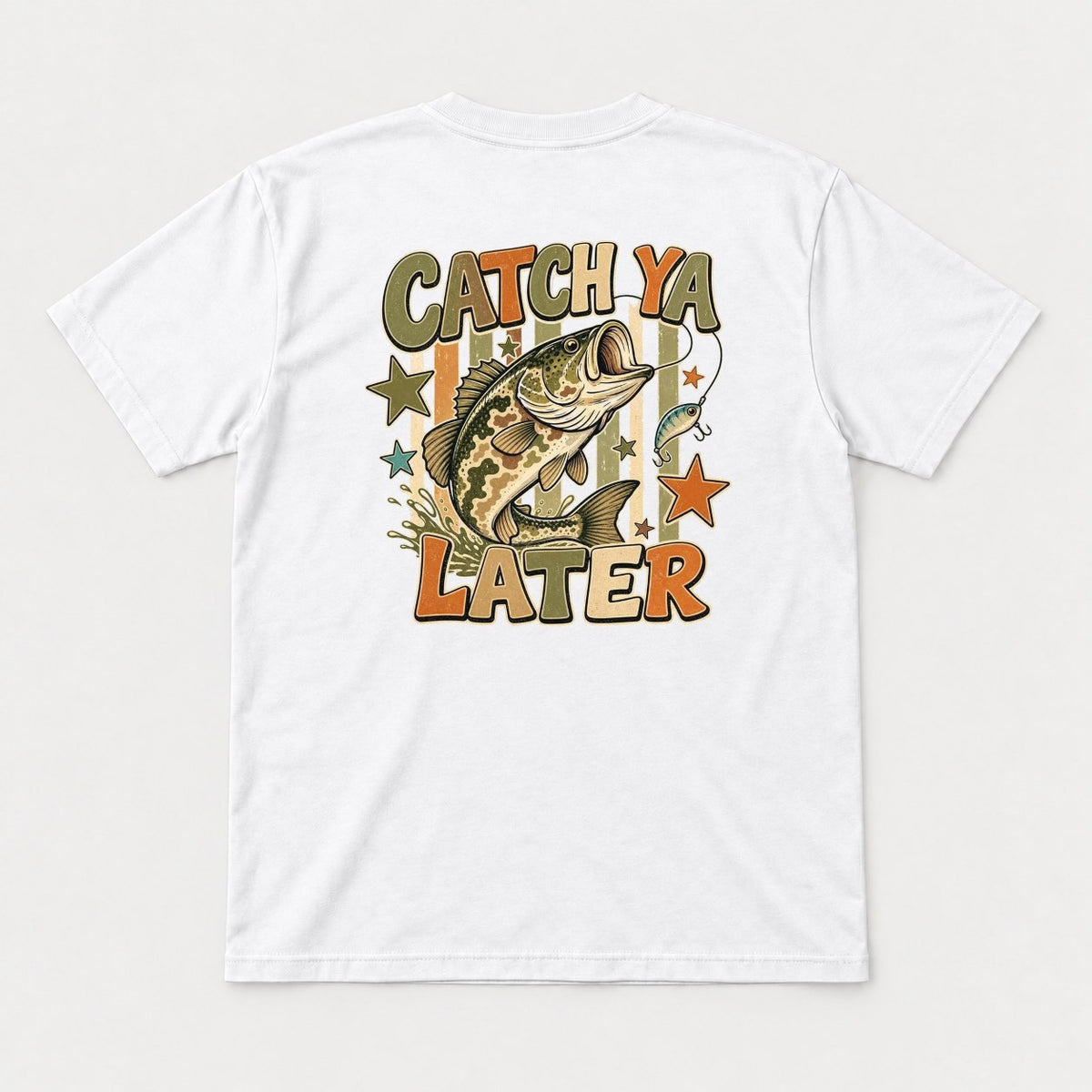 Catch Ya Later Retro Bass Fishing Graphic T-Shirt & Sweatshirt - Tshirt White Back