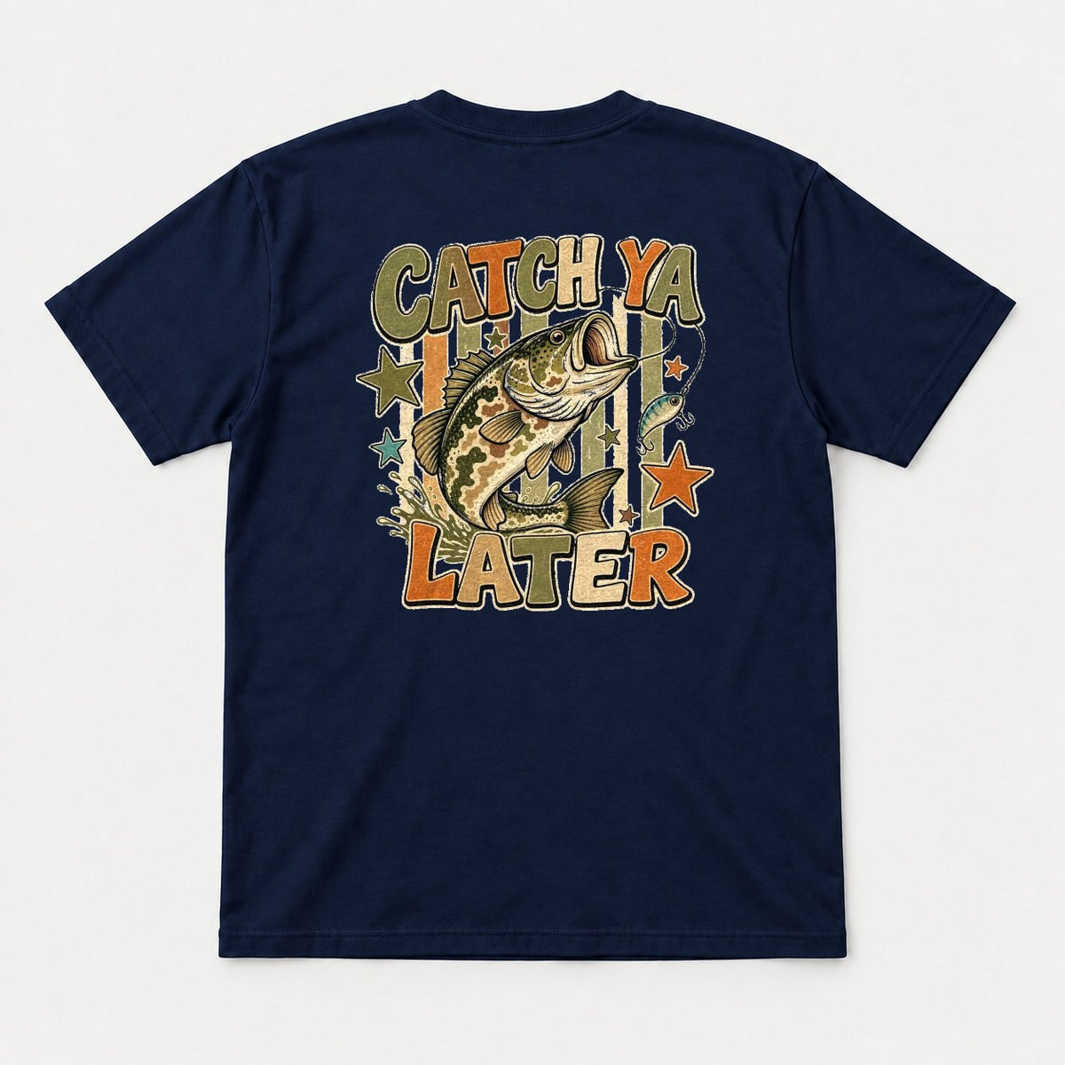 Catch Ya Later Retro Bass Fishing Graphic T-Shirt & Sweatshirt - Tshirt Navy Back