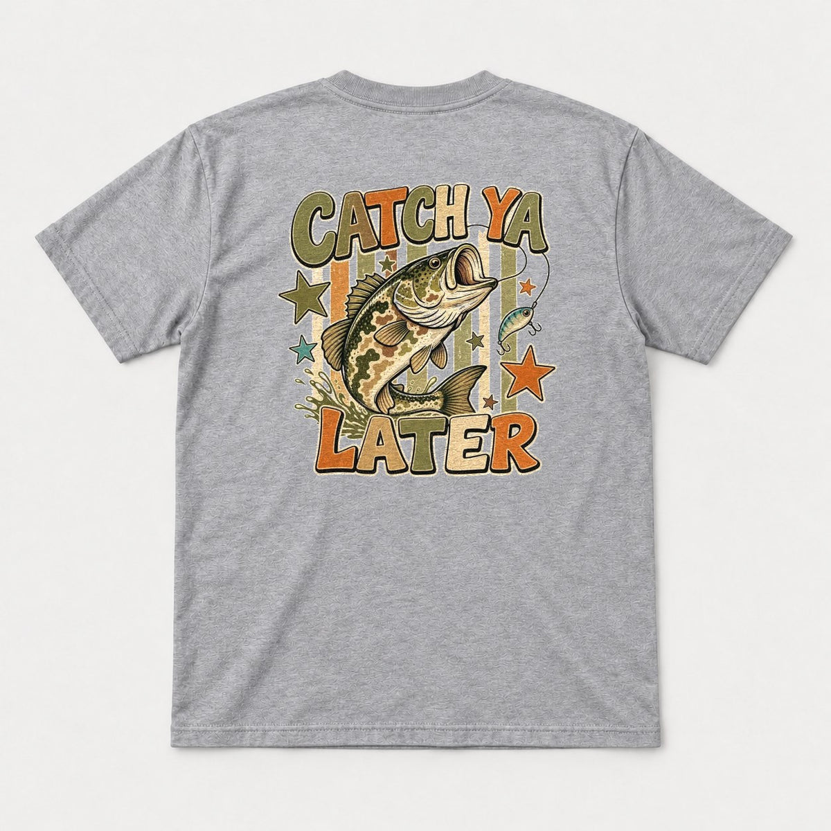 Catch Ya Later Retro Bass Fishing Graphic T-Shirt & Sweatshirt - Tshirt Sport Grey Back