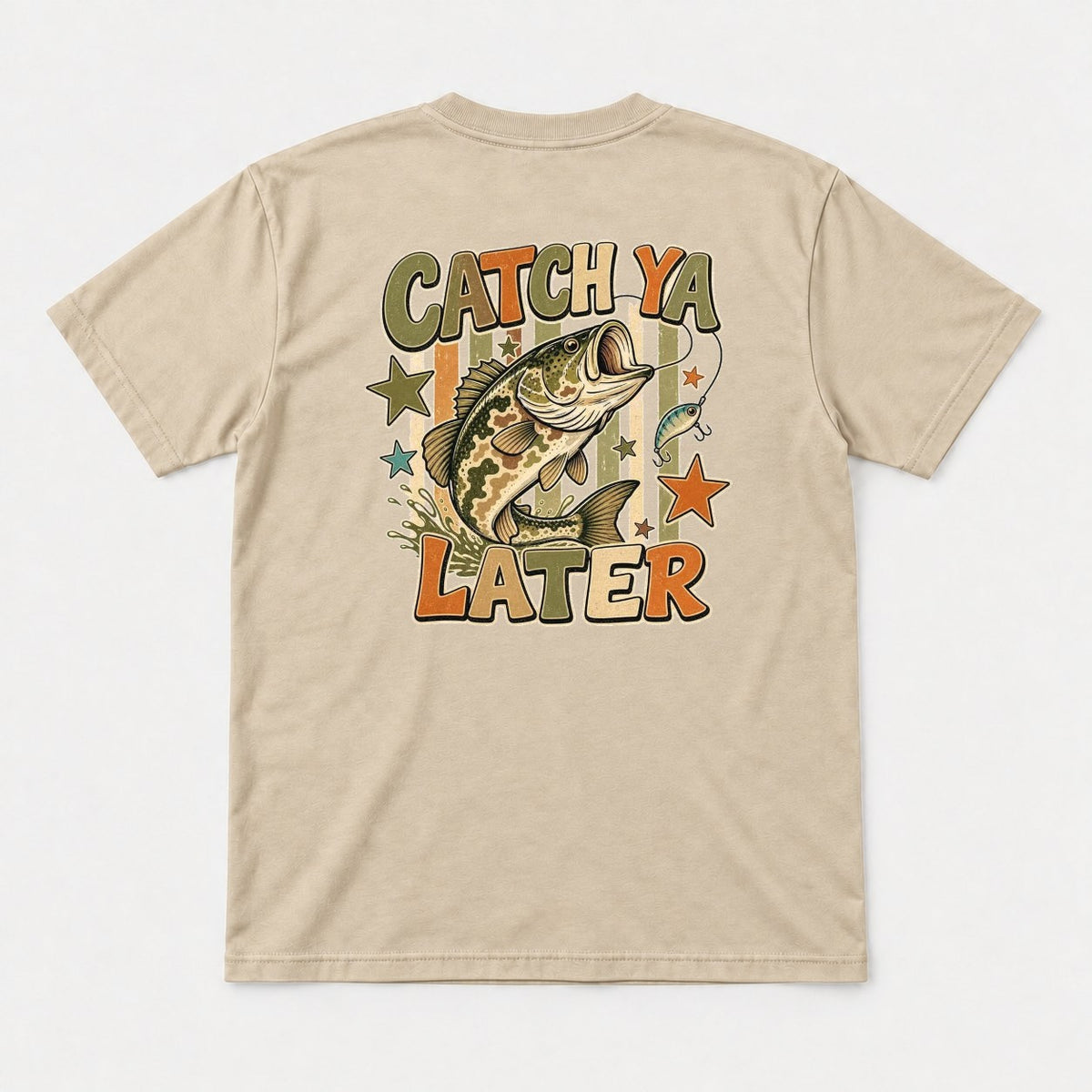 Catch Ya Later Retro Bass Fishing Graphic T-Shirt & Sweatshirt - Tshirt Sand Back