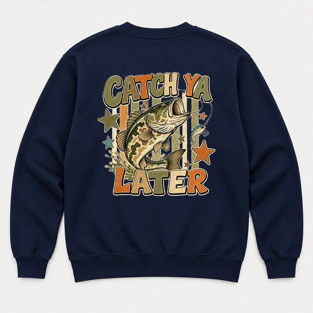 Catch Ya Later Retro Bass Fishing Graphic T-Shirt & Sweatshirt - Sweatshirt Navy Back