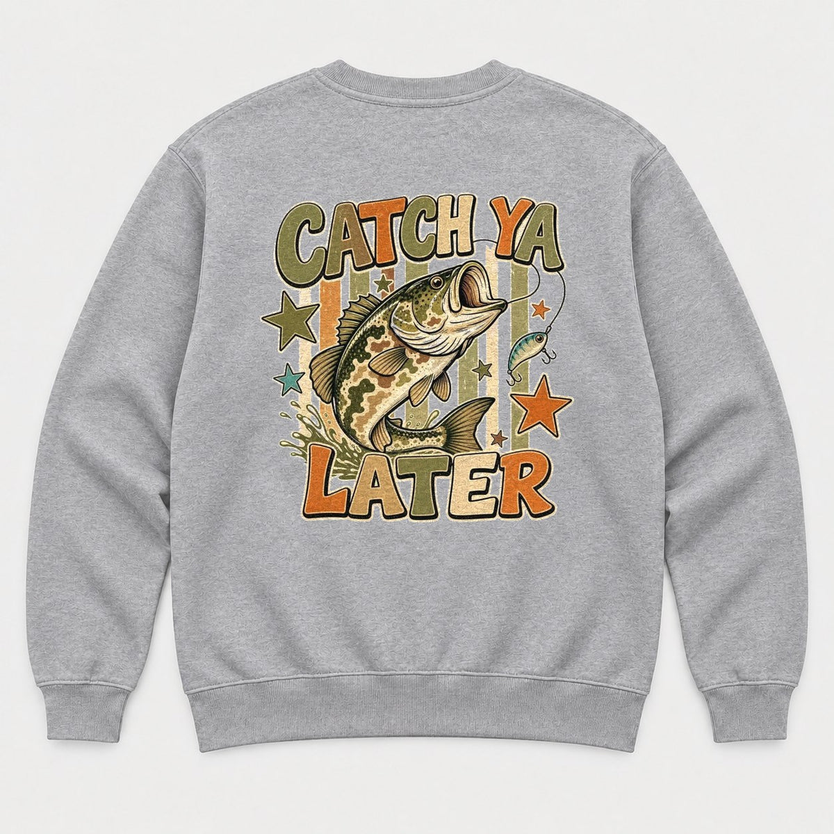 Catch Ya Later Retro Bass Fishing Graphic T-Shirt & Sweatshirt - Sweatshirt Sport Grey Back