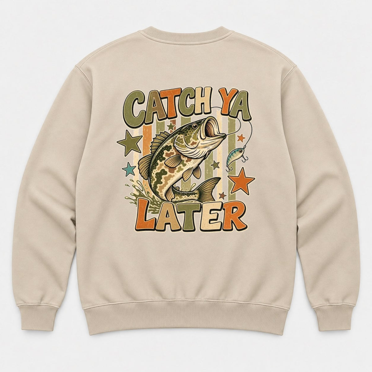 Catch Ya Later Retro Bass Fishing Graphic T-Shirt & Sweatshirt - Sweatshirt Sand Back
