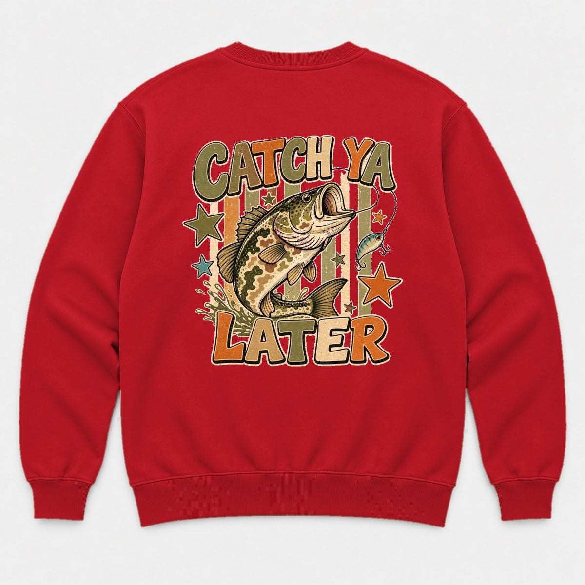 Catch Ya Later Retro Bass Fishing Graphic T-Shirt & Sweatshirt - Sweatshirt Red Back