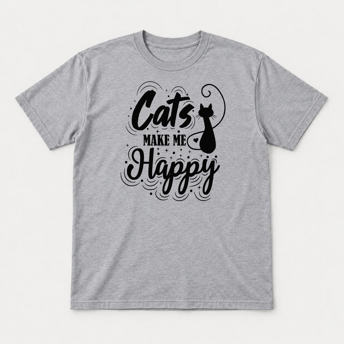 Cats Make Me Happy Black Cat Silhouette Graphic T-Shirt & Sweatshirt - Tshirt Sport Grey Front