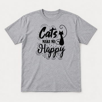 Cats Make Me Happy Black Cat Silhouette Graphic T-Shirt & Sweatshirt - Tshirt Sport Grey Front