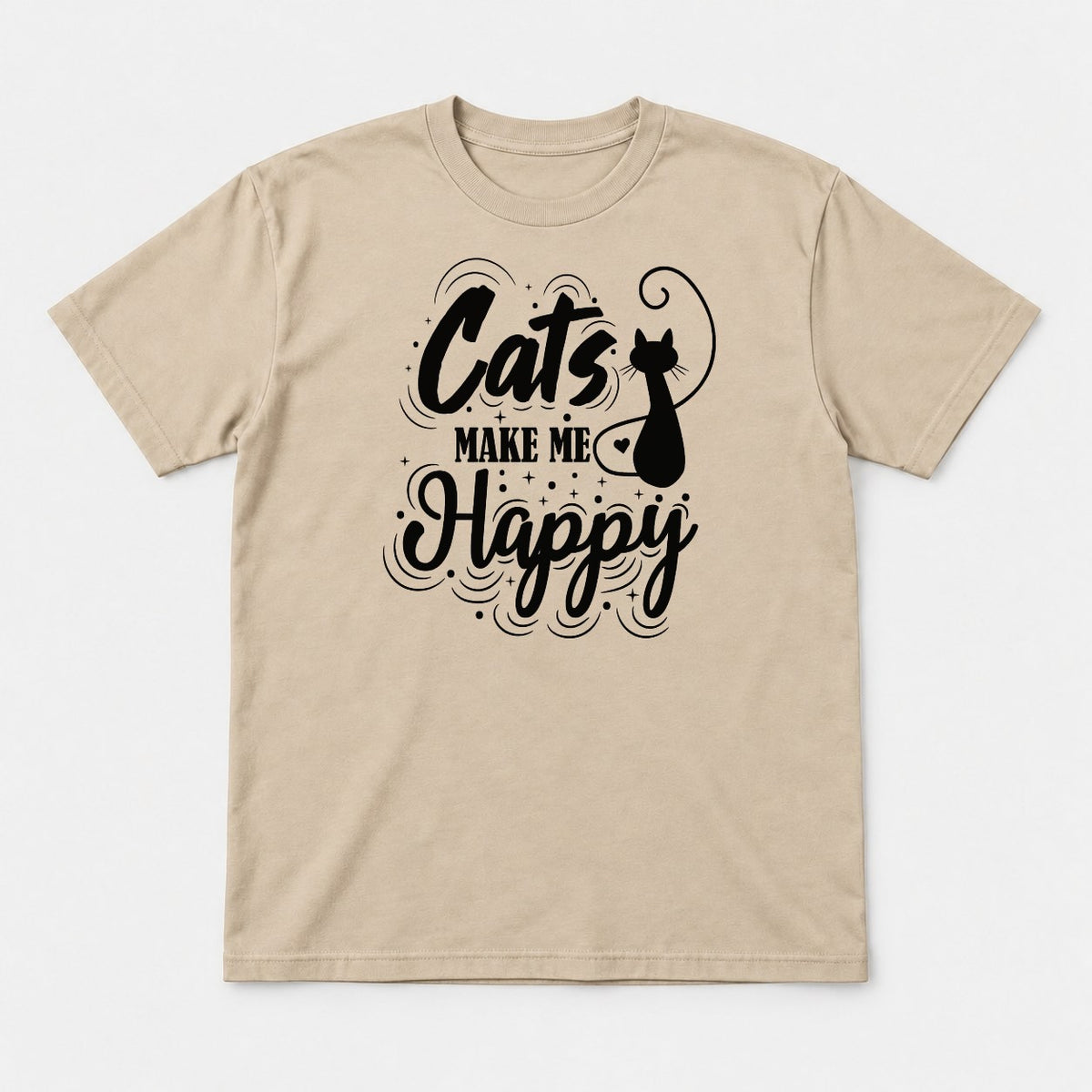 Cats Make Me Happy Black Cat Silhouette Graphic T-Shirt & Sweatshirt - Tshirt Sand Front