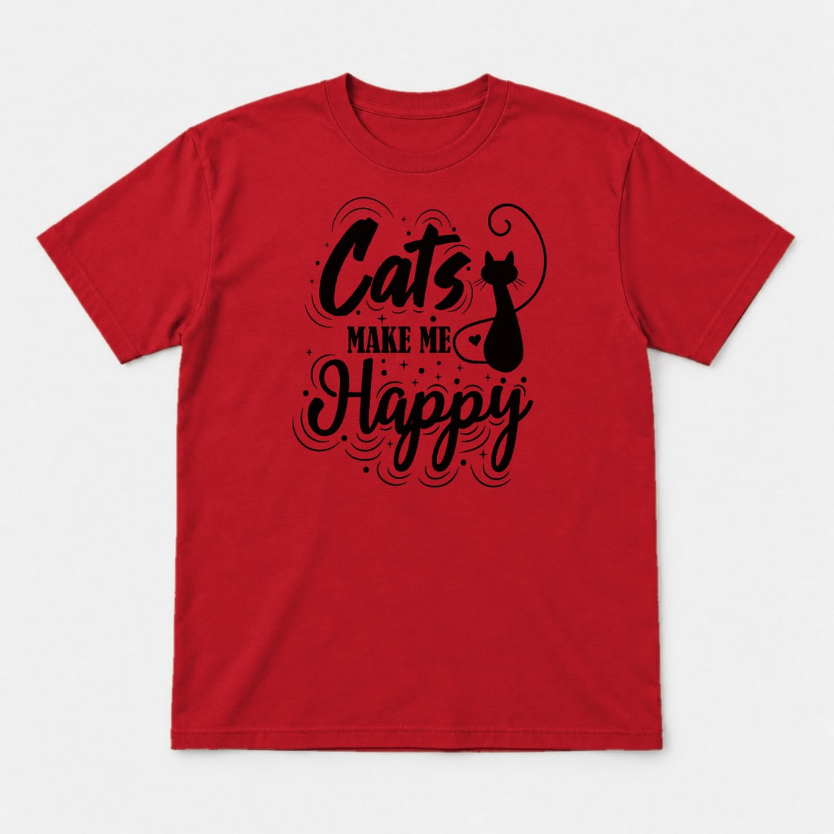 Cats Make Me Happy Black Cat Silhouette Graphic T-Shirt & Sweatshirt - Tshirt Red Front
