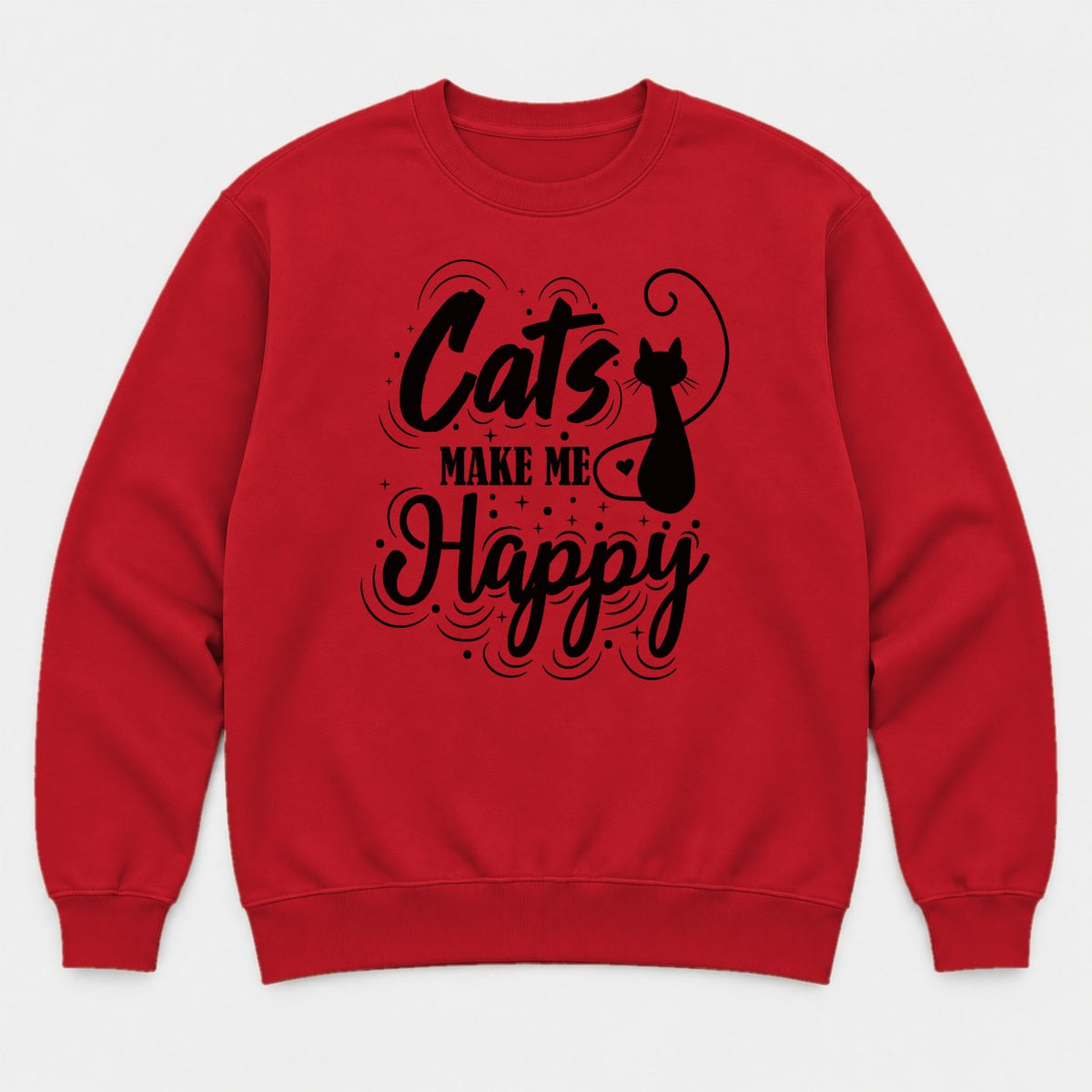 Cats Make Me Happy Black Cat Silhouette Graphic T-Shirt & Sweatshirt - Sweatshirt Red Front