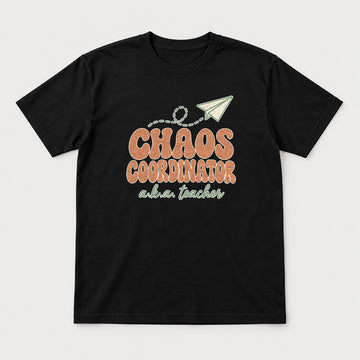 Chaos Coordinator A.K.A. Teacher Retro Paper Plane Graphic T-Shirt & Sweatshirt - Tshirt Black Front