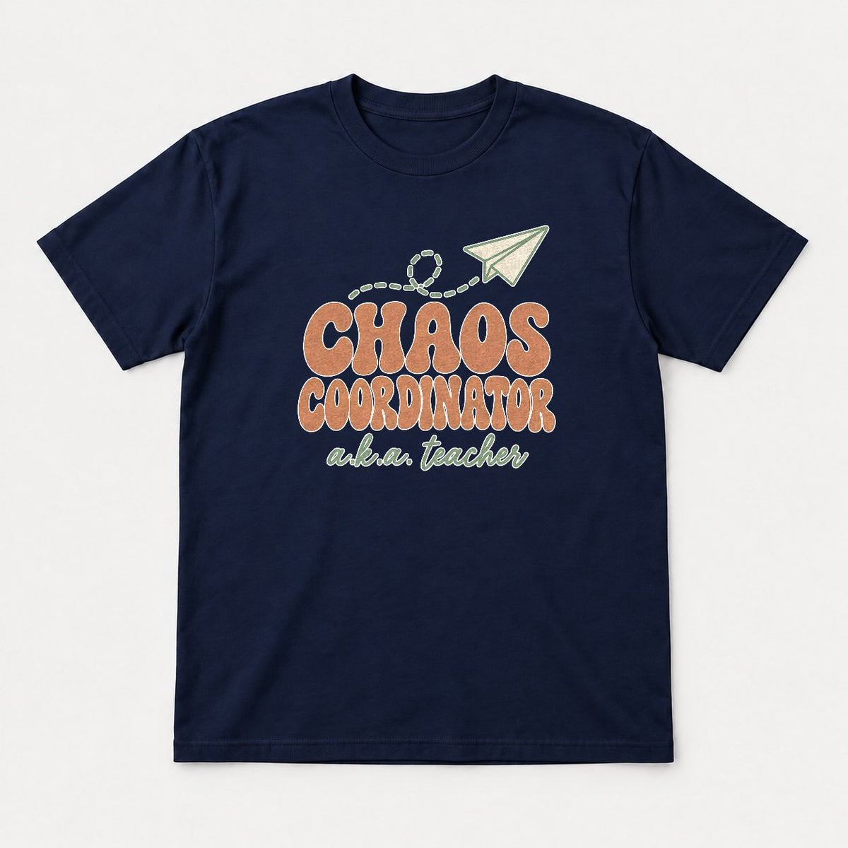 Chaos Coordinator A.K.A. Teacher Retro Paper Plane Graphic T-Shirt & Sweatshirt - Tshirt Navy Front