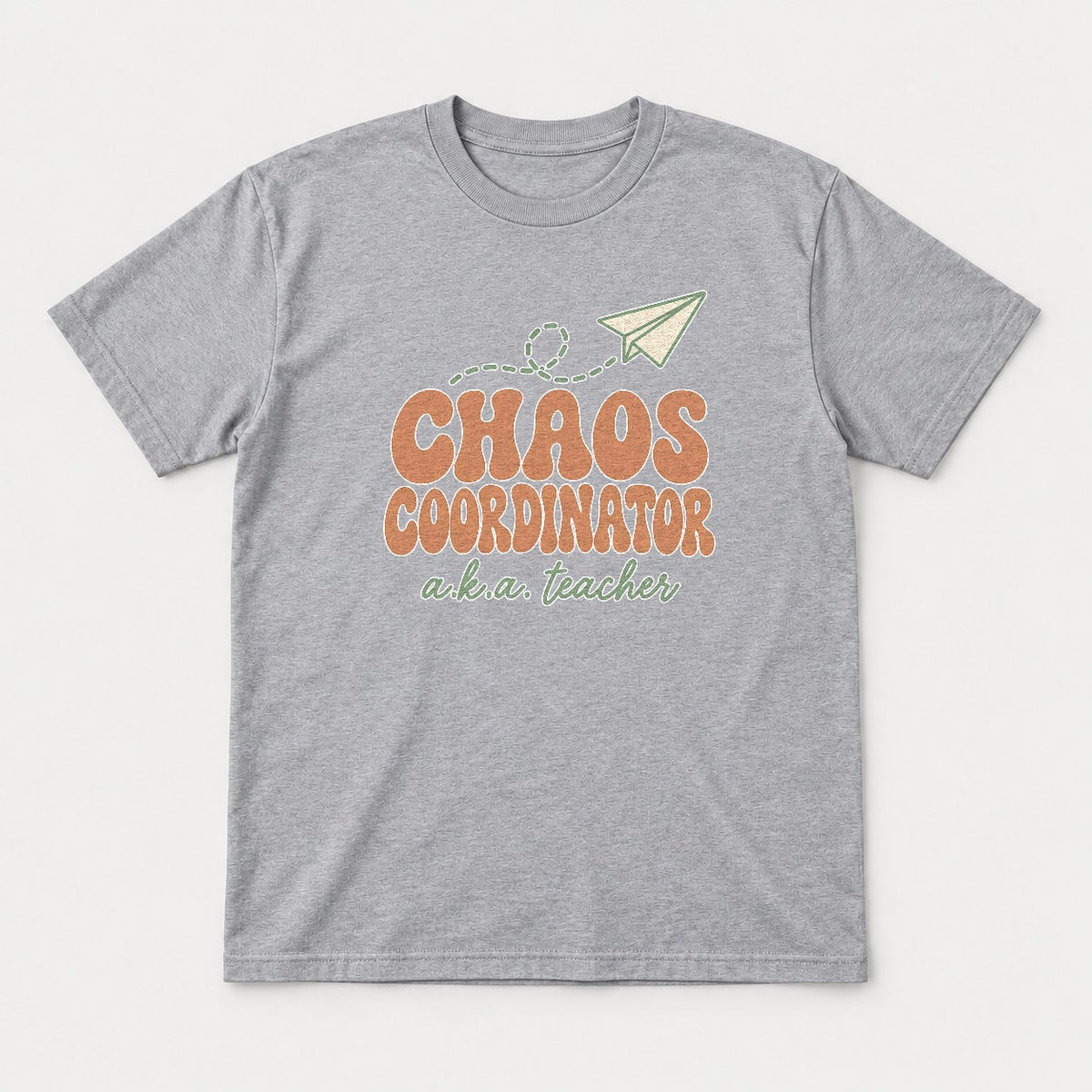 Chaos Coordinator A.K.A. Teacher Retro Paper Plane Graphic T-Shirt & Sweatshirt - Tshirt Sport Grey Front