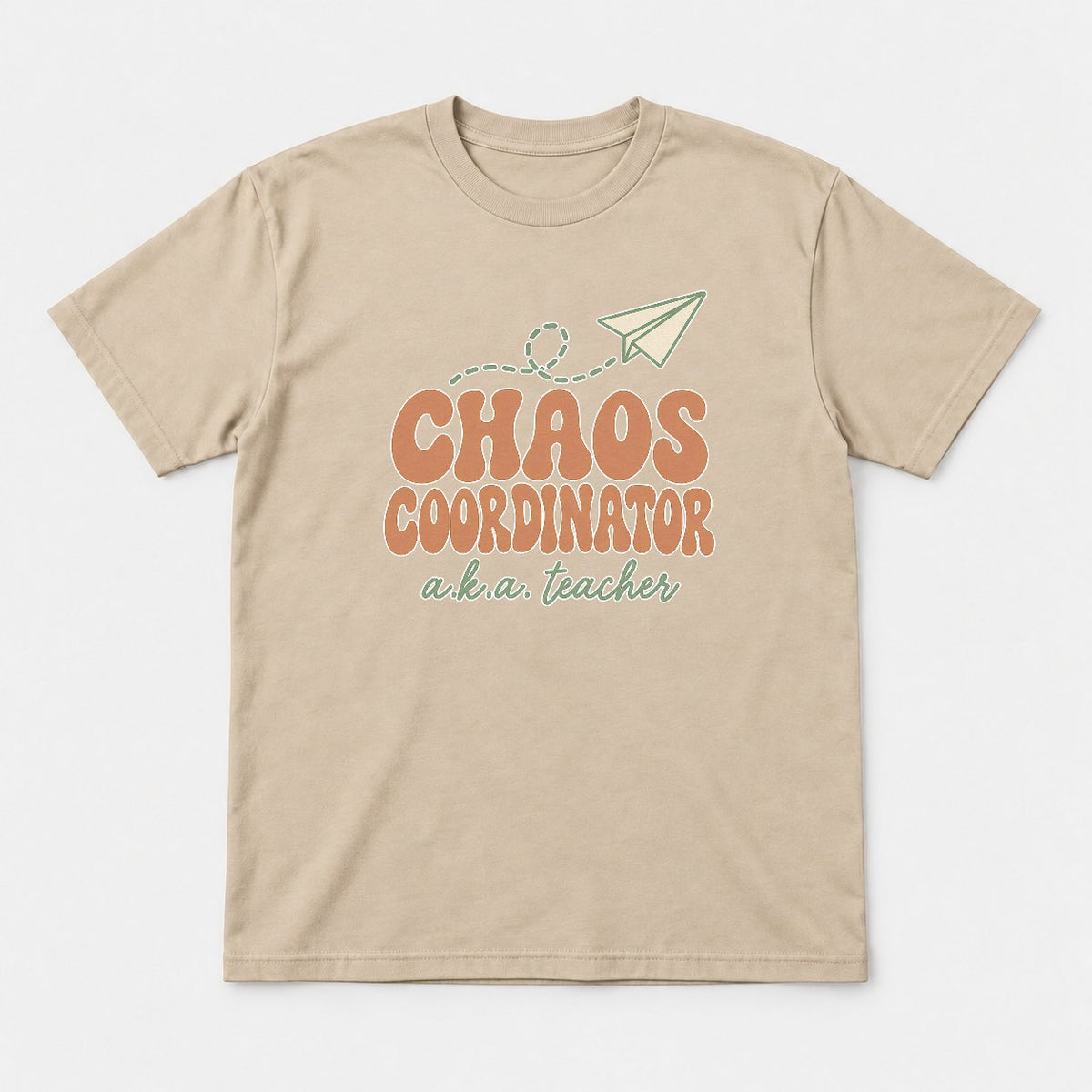 Chaos Coordinator A.K.A. Teacher Retro Paper Plane Graphic T-Shirt & Sweatshirt - Tshirt Sand Front
