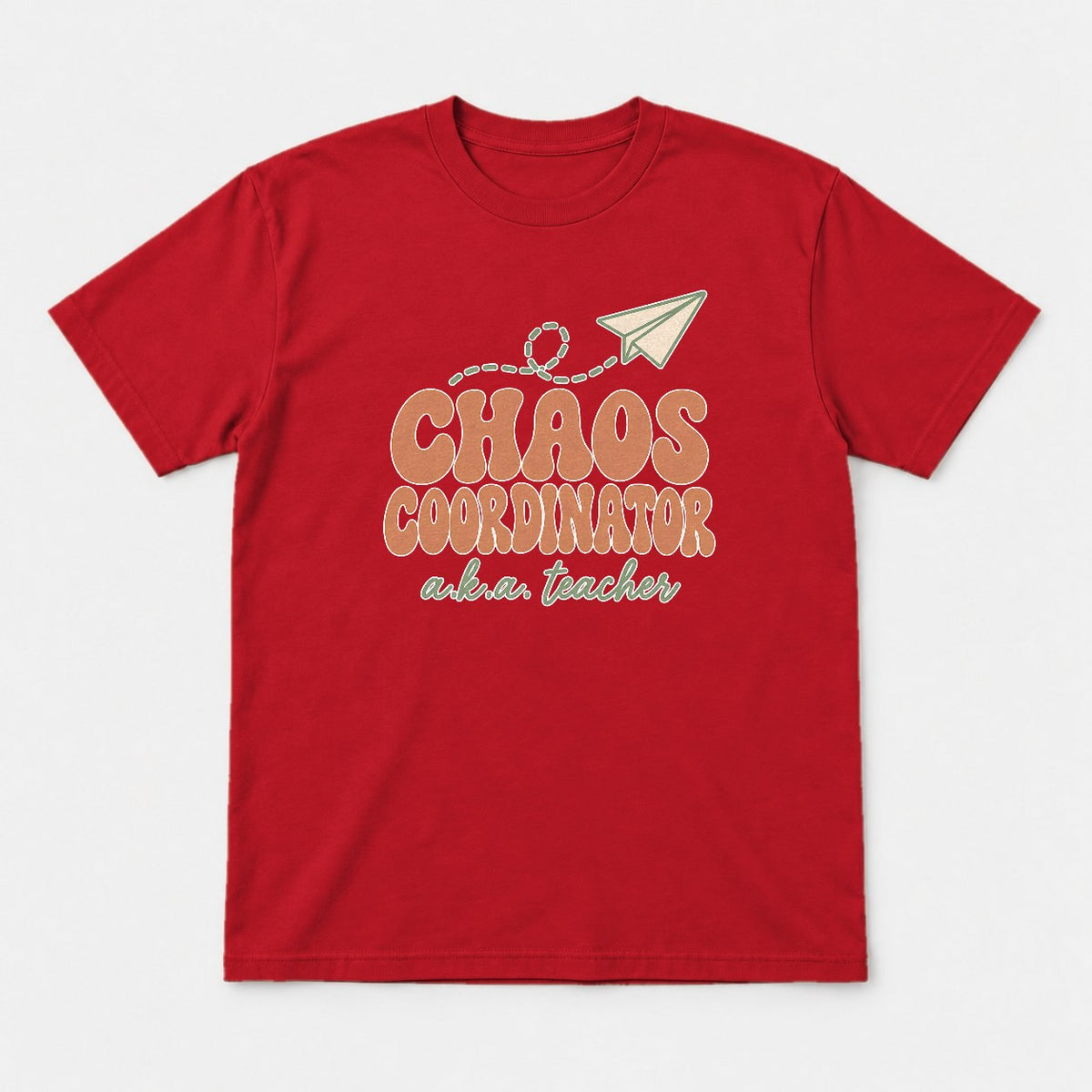 Chaos Coordinator A.K.A. Teacher Retro Paper Plane Graphic T-Shirt & Sweatshirt - Tshirt Red Front