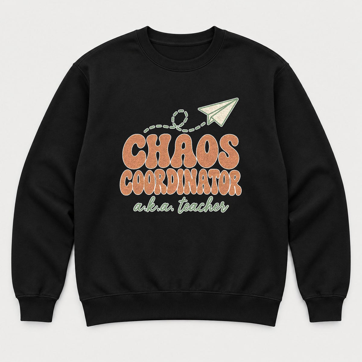 Chaos Coordinator A.K.A. Teacher Retro Paper Plane Graphic T-Shirt & Sweatshirt - Sweatshirt Black Front
