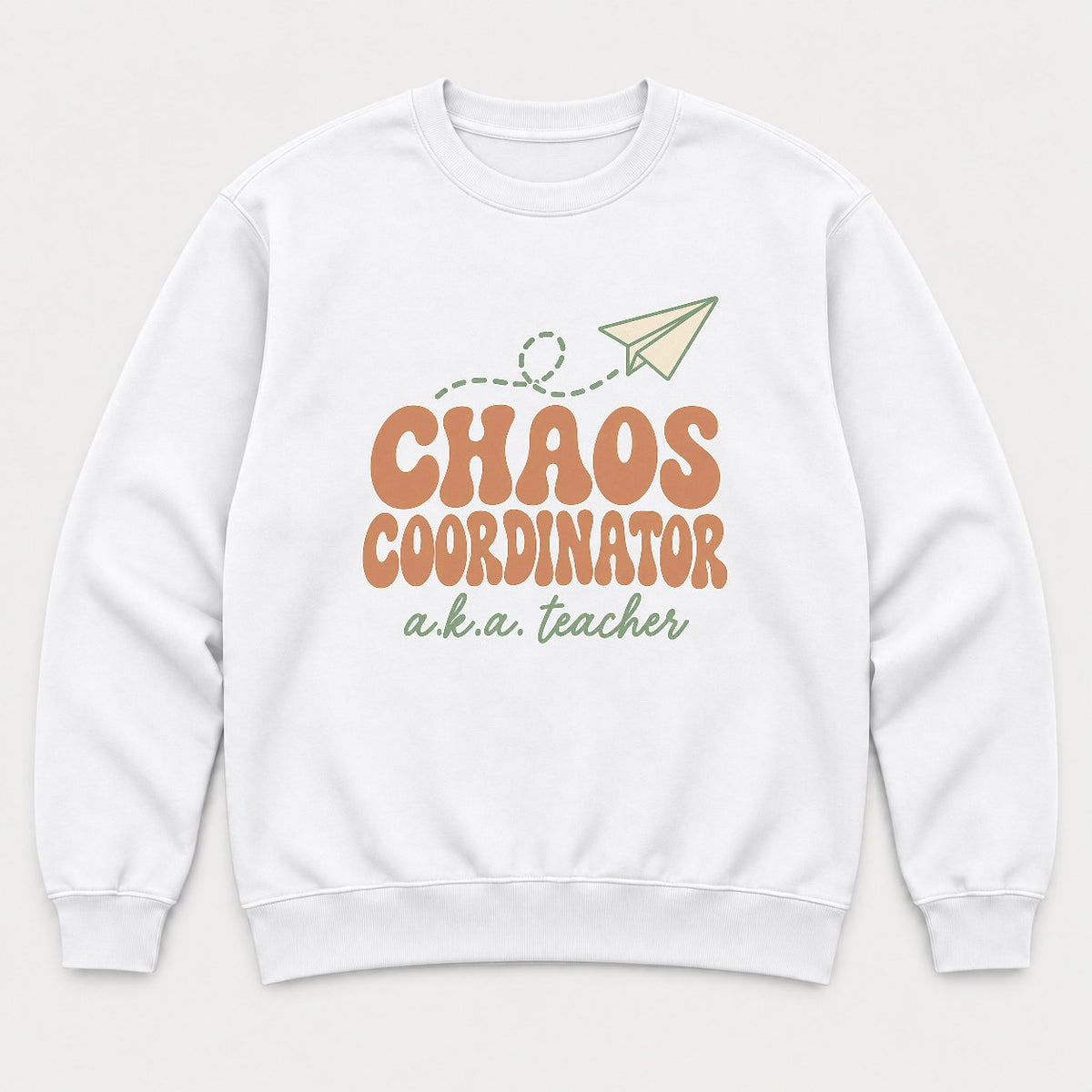Chaos Coordinator A.K.A. Teacher Retro Paper Plane Graphic T-Shirt & Sweatshirt - Sweatshirt White Front