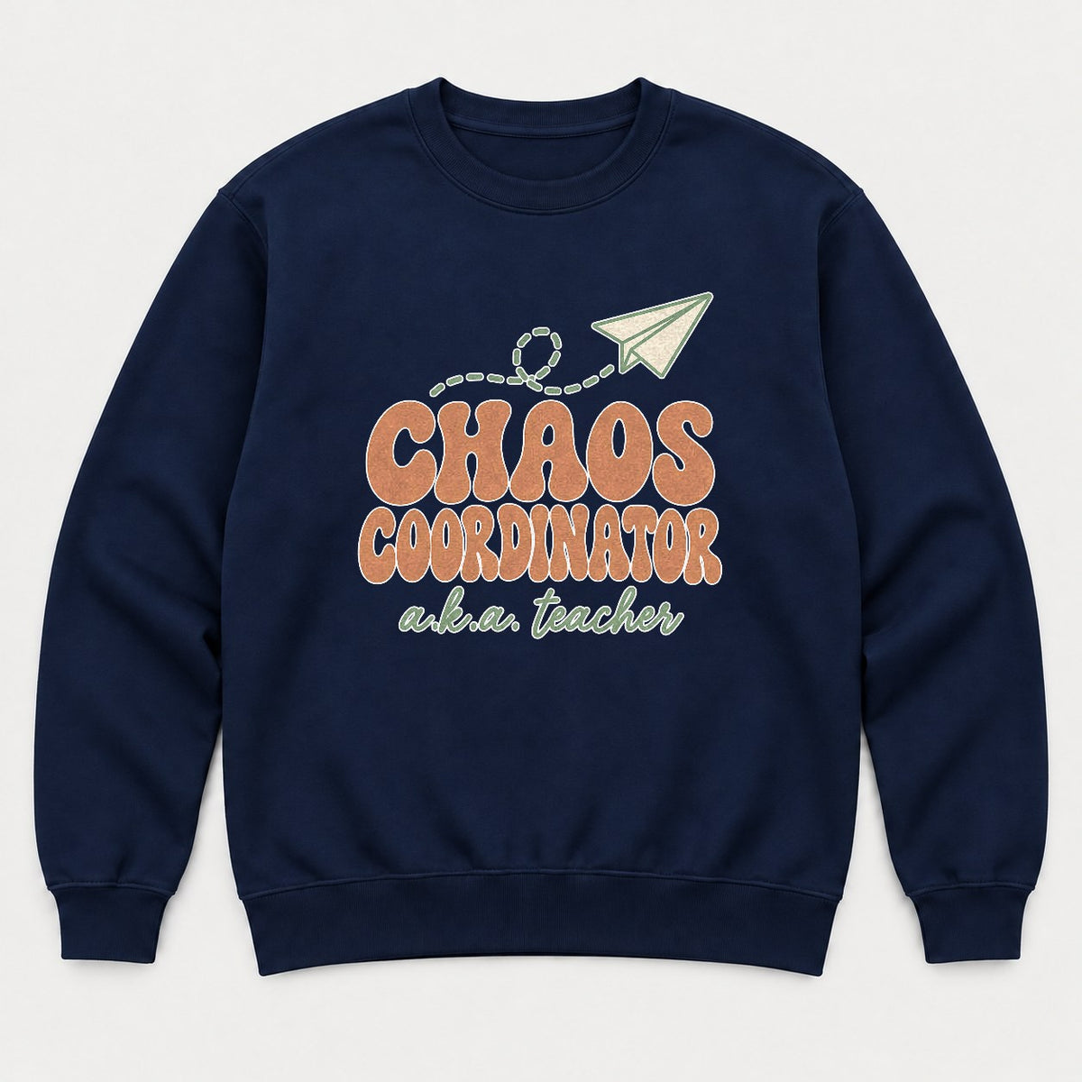 Chaos Coordinator A.K.A. Teacher Retro Paper Plane Graphic T-Shirt & Sweatshirt - Sweatshirt Navy Front