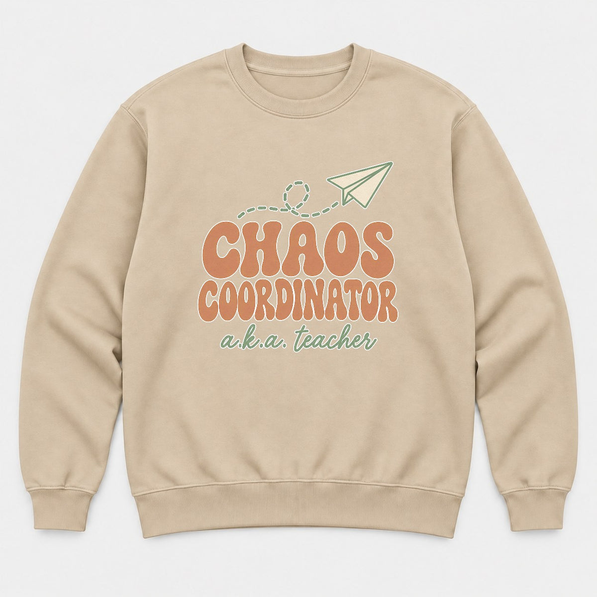 Chaos Coordinator A.K.A. Teacher Retro Paper Plane Graphic T-Shirt & Sweatshirt - Sweatshirt Sand Front