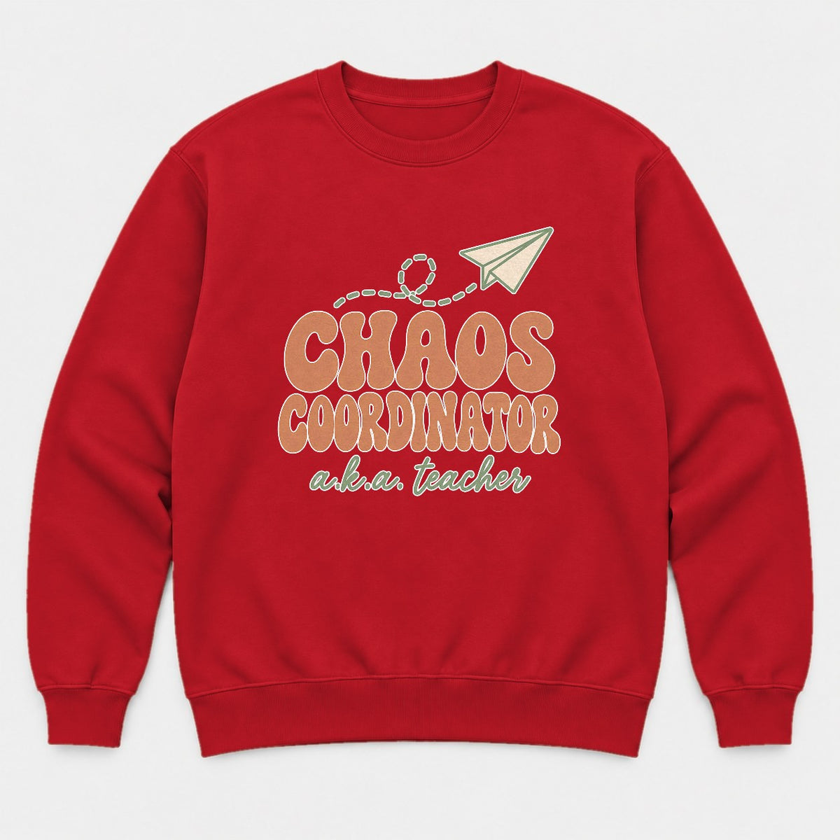 Chaos Coordinator A.K.A. Teacher Retro Paper Plane Graphic T-Shirt & Sweatshirt - Sweatshirt Red Front