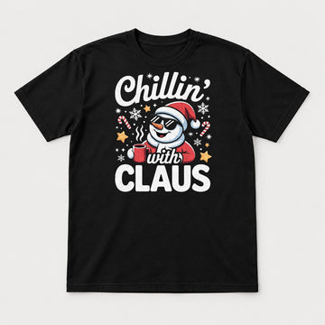 Chillin' With Claus Cool Snowman Santa Hat Graphic T-Shirt & Sweatshirt - Tshirt Black Front