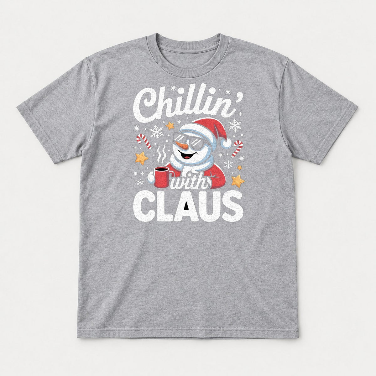 Chillin' With Claus Cool Snowman Santa Hat Graphic T-Shirt & Sweatshirt - Tshirt Sport Grey Front
