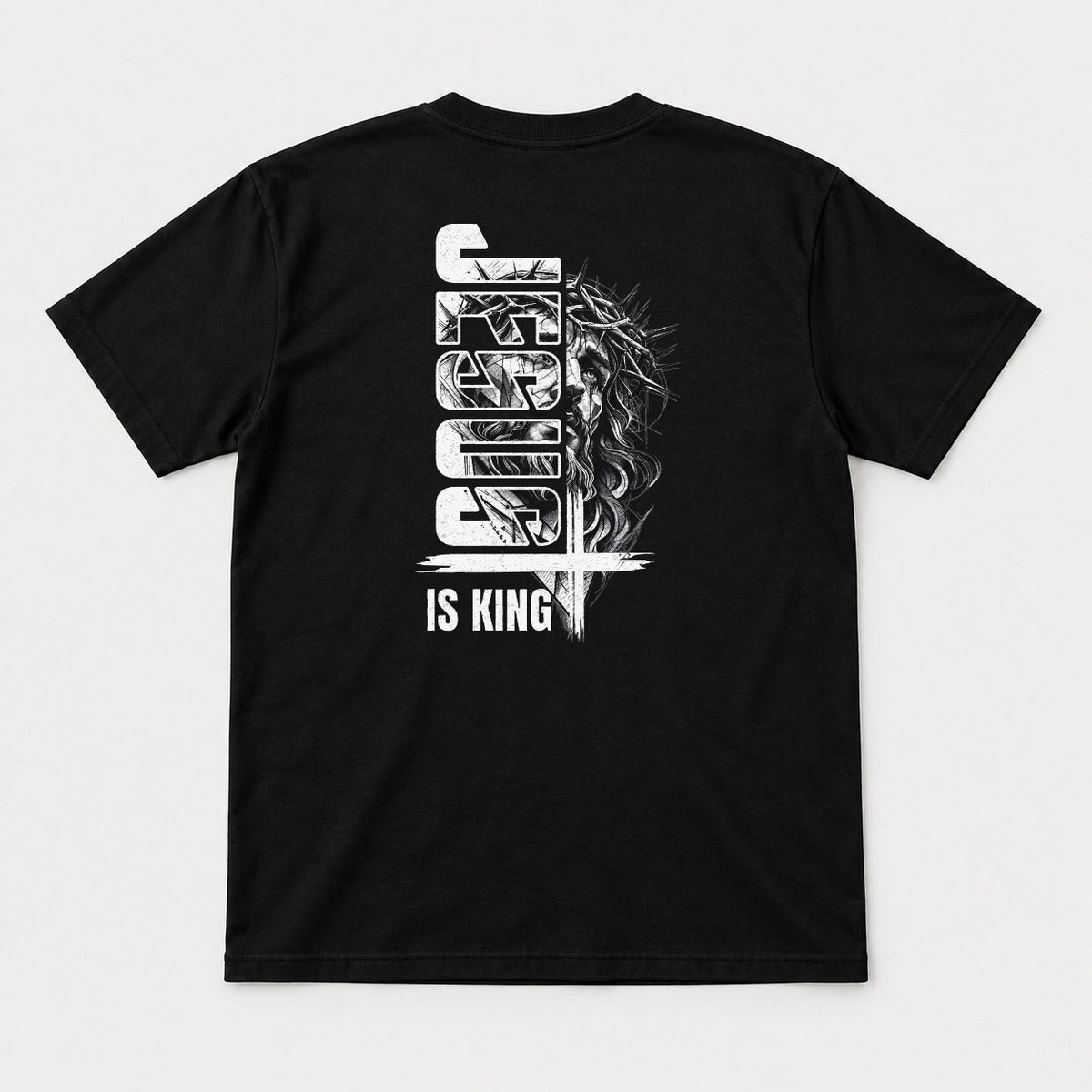 Christ Is King Crown of Thorns Faith Graphic T-Shirt & Sweatshirt - Tshirt Black Back