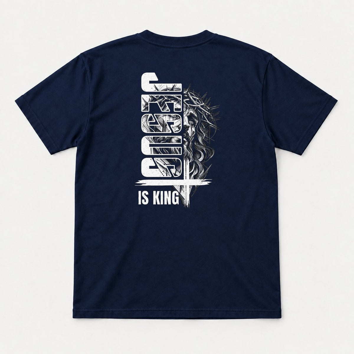 Christ Is King Crown of Thorns Faith Graphic T-Shirt & Sweatshirt - Tshirt Navy Back