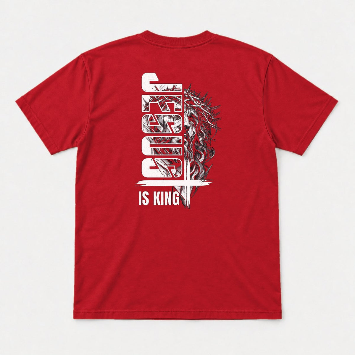 Christ Is King Crown of Thorns Faith Graphic T-Shirt & Sweatshirt - Tshirt Red Back