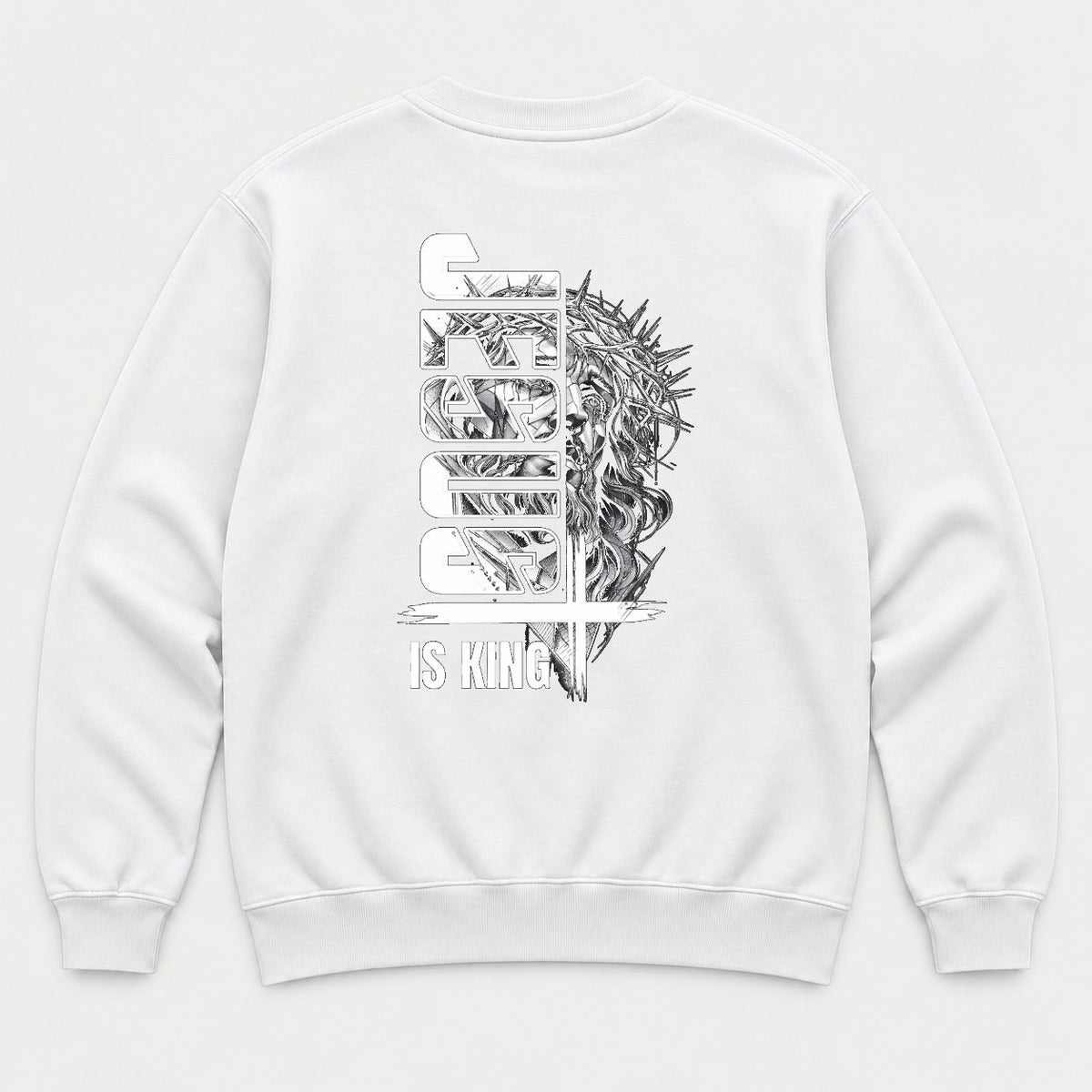 Christ Is King Crown of Thorns Faith Graphic T-Shirt & Sweatshirt - Sweatshirt White Back