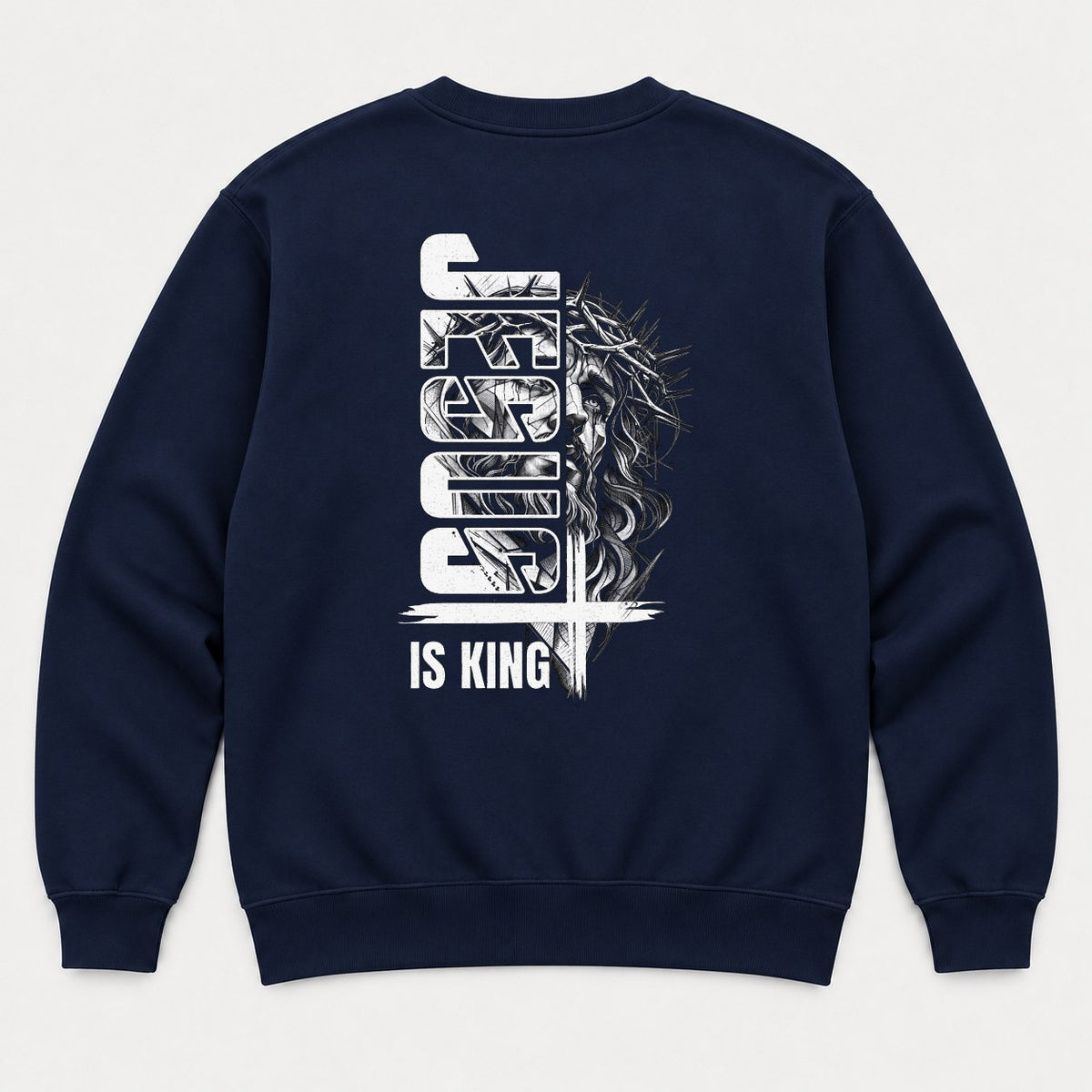 Christ Is King Crown of Thorns Faith Graphic T-Shirt & Sweatshirt - Sweatshirt Navy Back