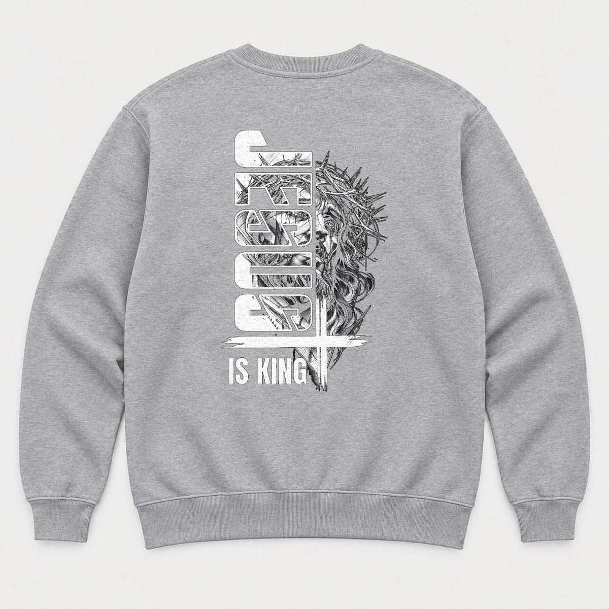 Christ Is King Crown of Thorns Faith Graphic T-Shirt & Sweatshirt - Sweatshirt Sport Grey Back