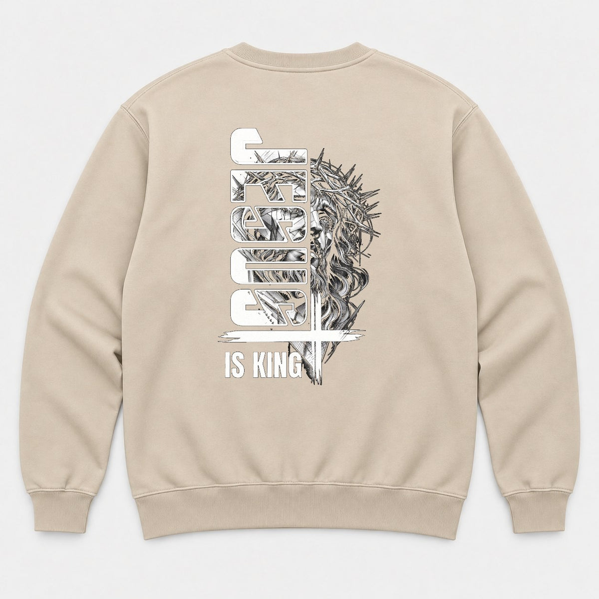 Christ Is King Crown of Thorns Faith Graphic T-Shirt & Sweatshirt - Sweatshirt Sand Back