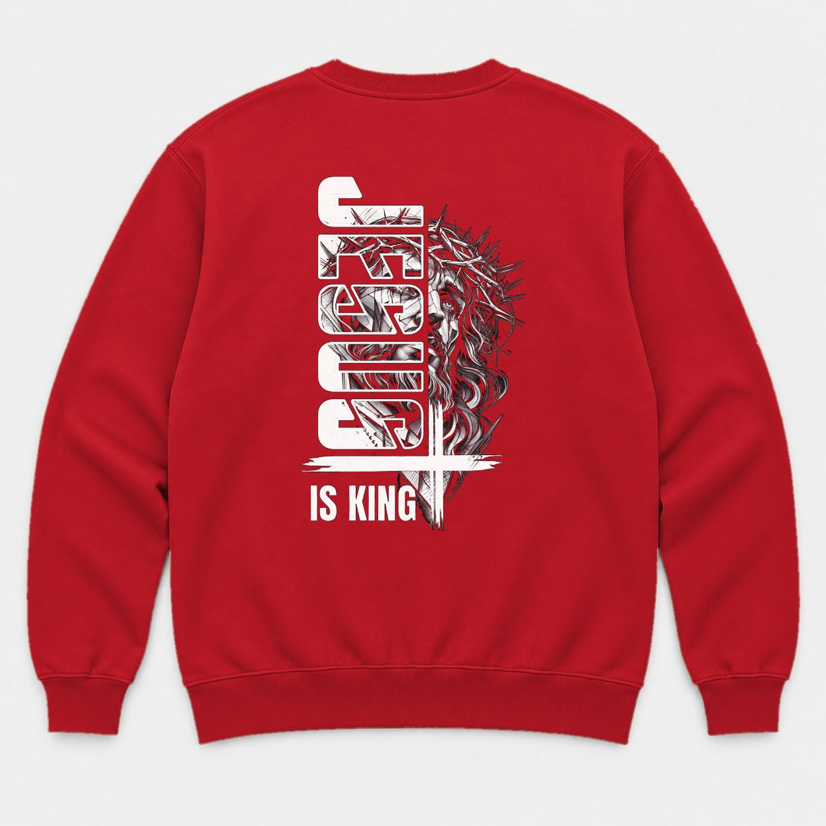 Christ Is King Crown of Thorns Faith Graphic T-Shirt & Sweatshirt - Sweatshirt Red Back