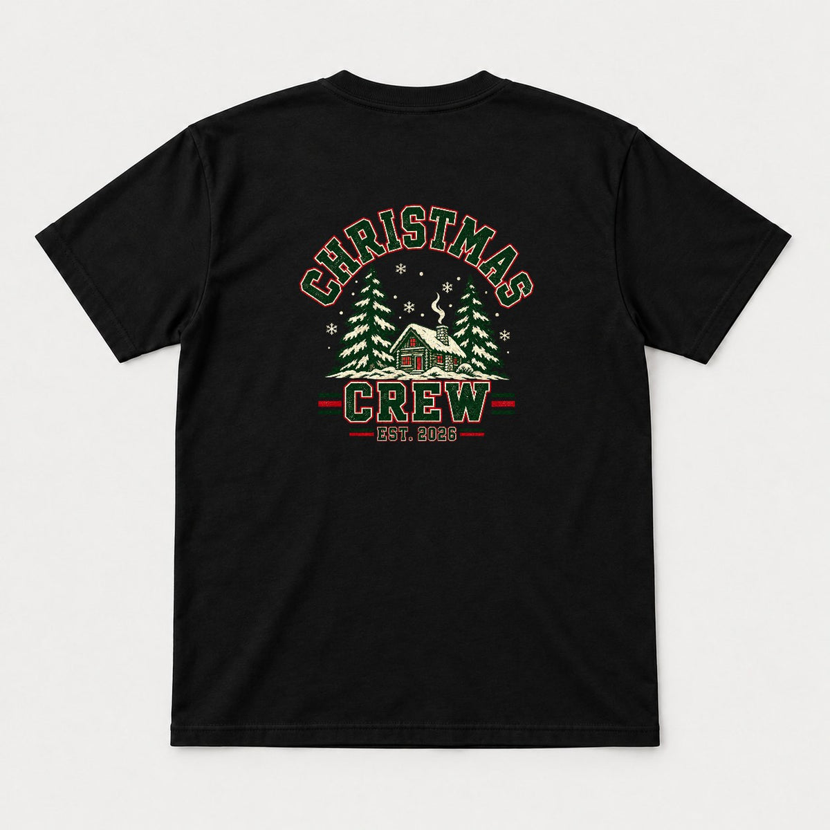 Christmas Crew Varsity Snowy Cabin Graphic T-Shirt & Sweatshirt - Tshirt Black Back