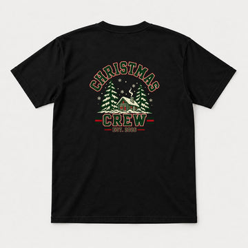 Christmas Crew Varsity Snowy Cabin Graphic T-Shirt & Sweatshirt - Tshirt Black Back
