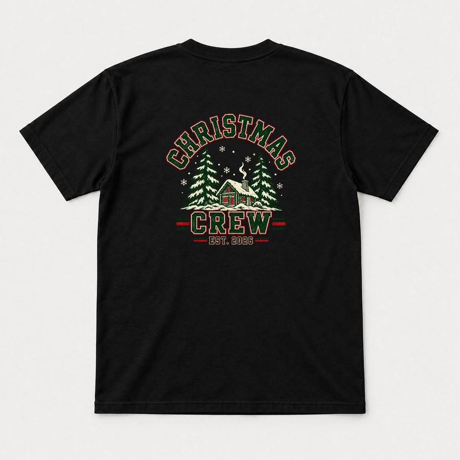Christmas Crew Varsity Snowy Cabin Graphic T-Shirt & Sweatshirt