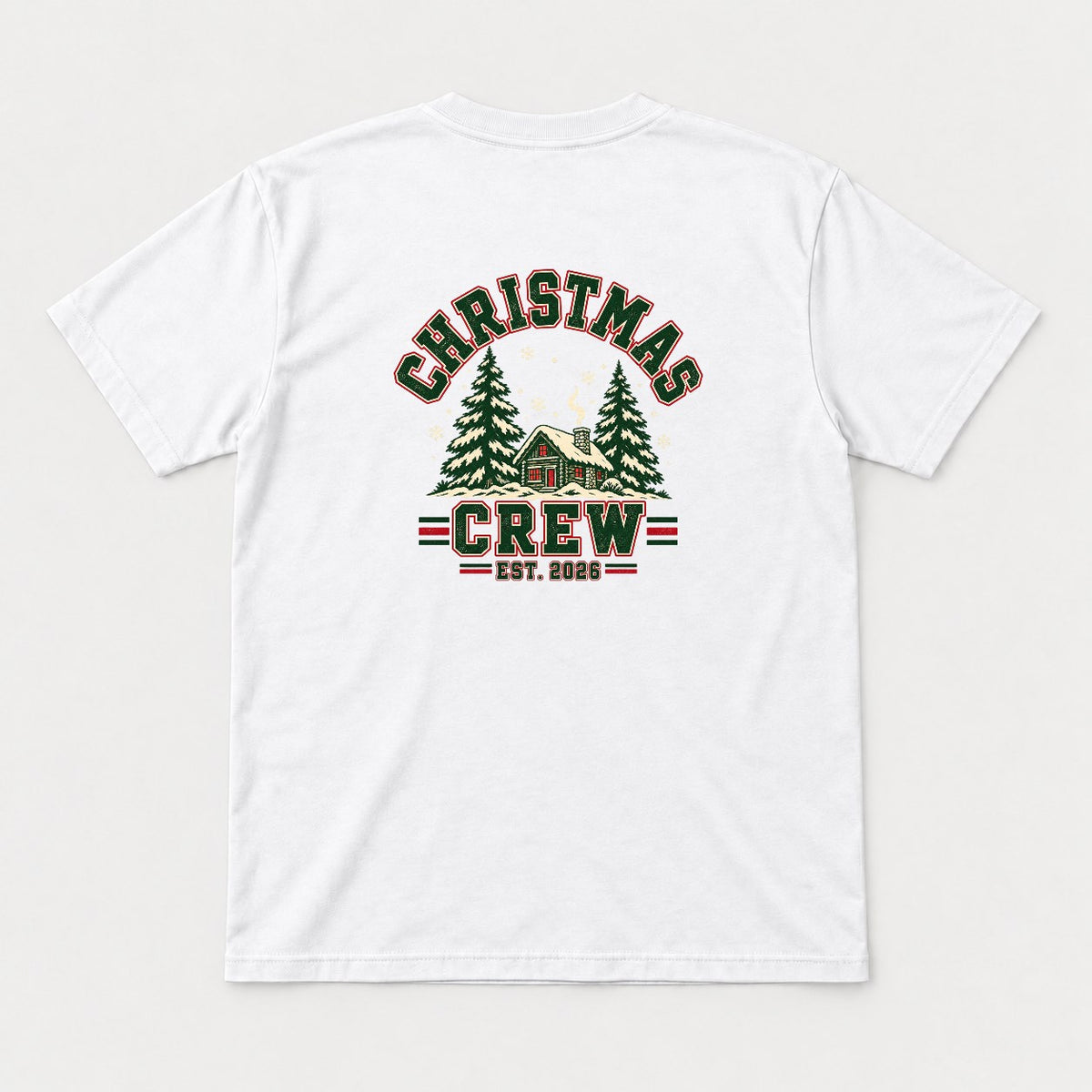 Christmas Crew Varsity Snowy Cabin Graphic T-Shirt & Sweatshirt - Tshirt White Back