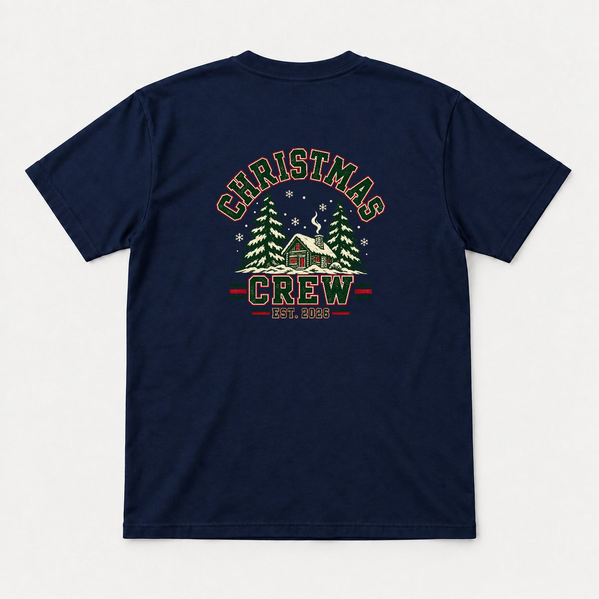 Christmas Crew Varsity Snowy Cabin Graphic T-Shirt & Sweatshirt - Tshirt Navy Back