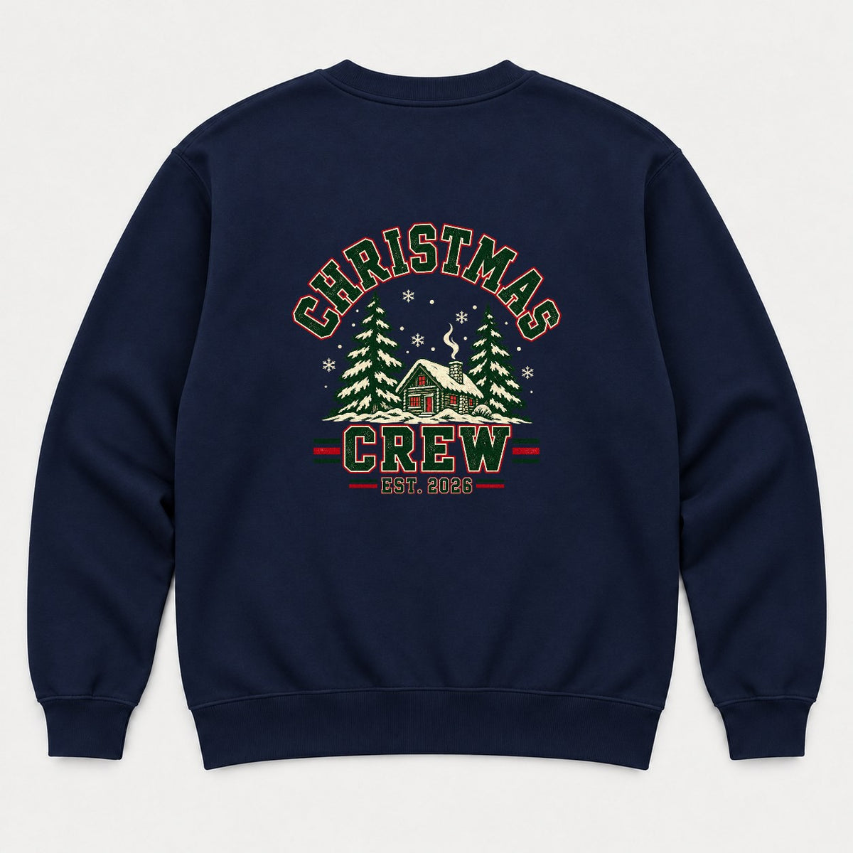 Christmas Crew Varsity Snowy Cabin Graphic T-Shirt & Sweatshirt - Sweatshirt Navy Back