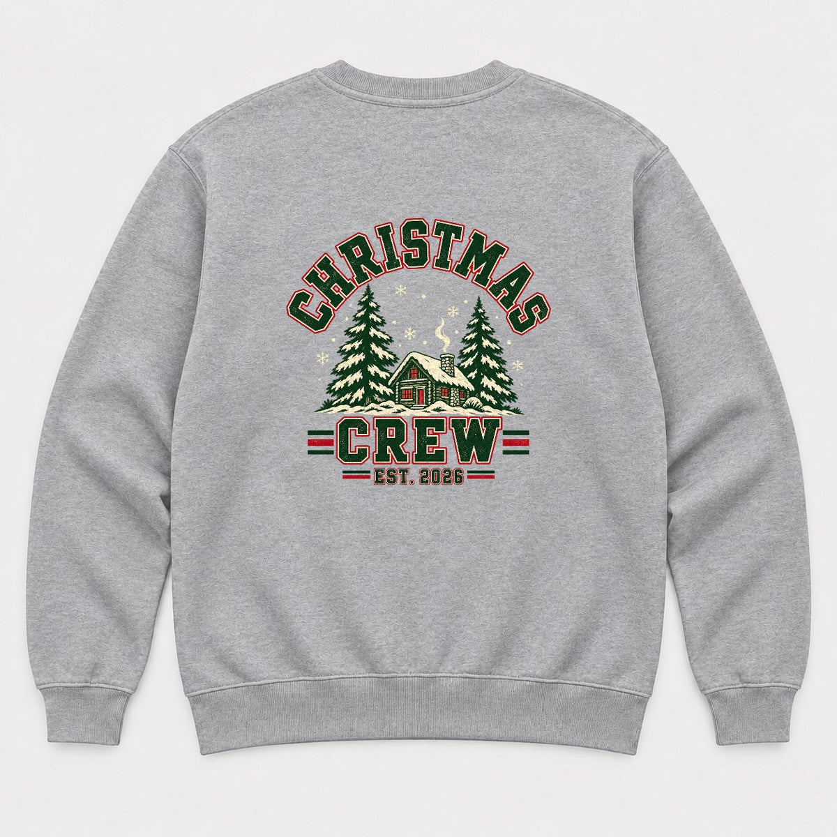 Christmas Crew Varsity Snowy Cabin Graphic T-Shirt & Sweatshirt - Sweatshirt Sport Grey Back