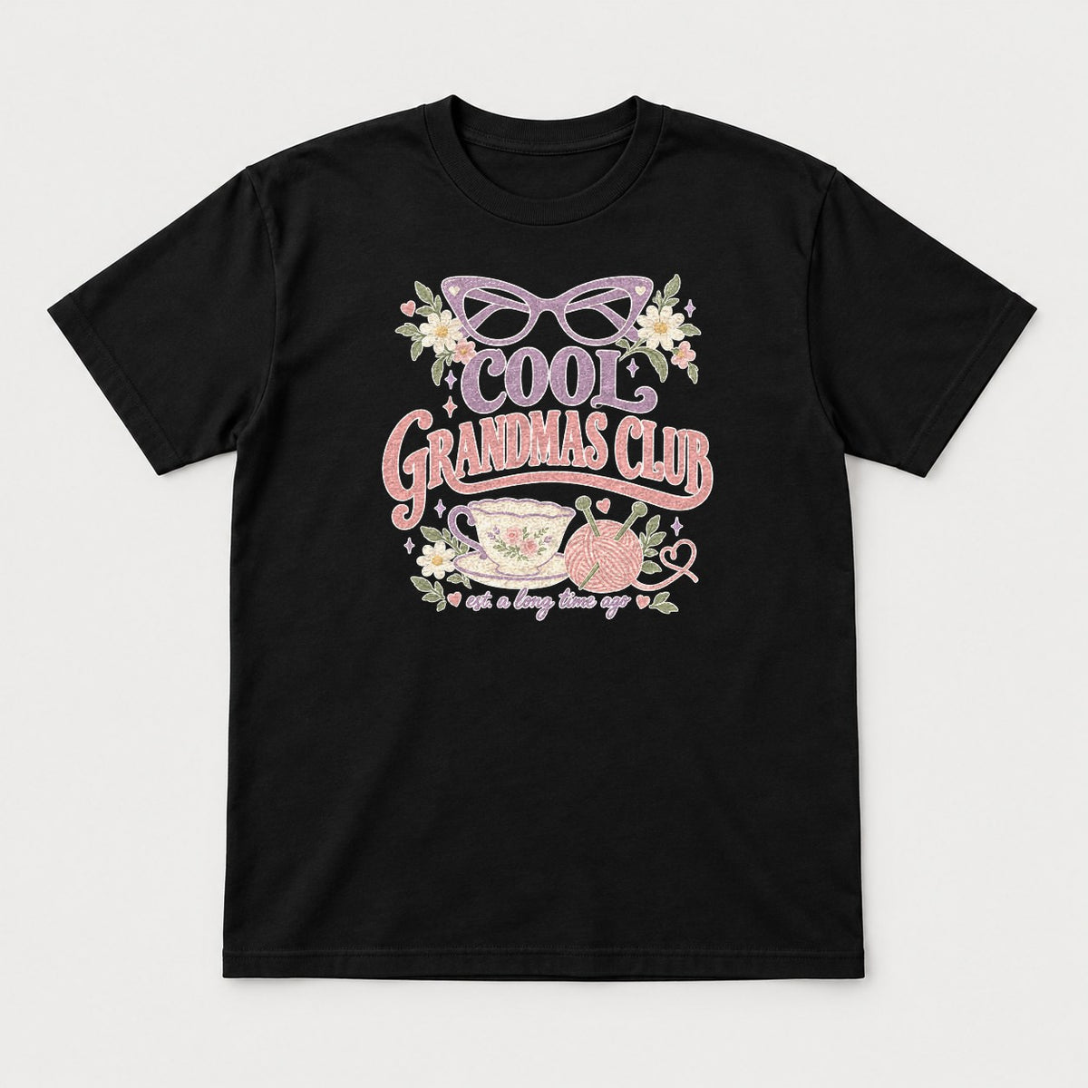 Cool Grandmas Club Retro Floral Teacup Graphic T-Shirt & Sweatshirt - Tshirt Black Front