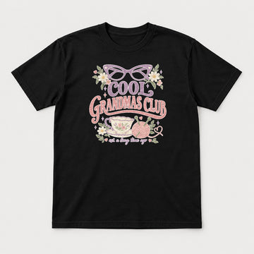 Cool Grandmas Club Retro Floral Teacup Graphic T-Shirt & Sweatshirt - Tshirt Black Front