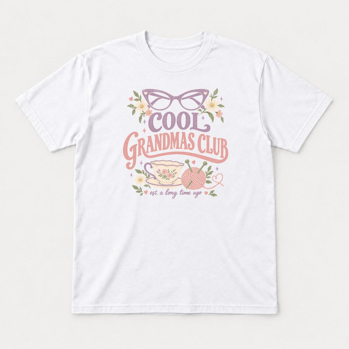 Cool Grandmas Club Retro Floral Teacup Graphic T-Shirt & Sweatshirt - Tshirt White Front