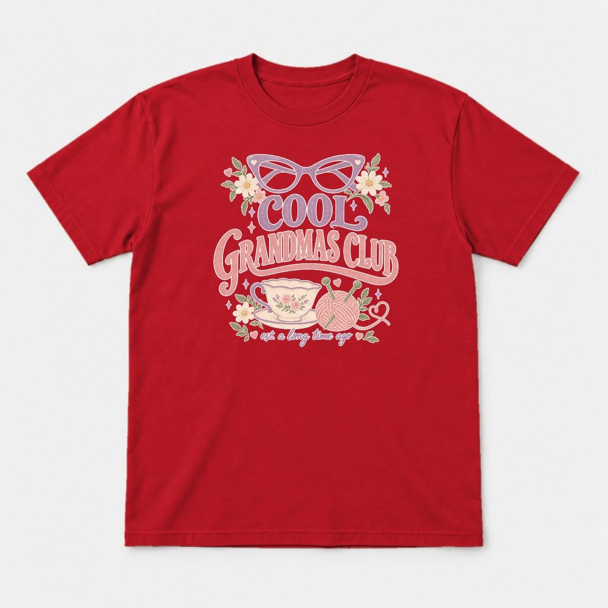 Cool Grandmas Club Retro Floral Teacup Graphic T-Shirt & Sweatshirt - Tshirt Red Front