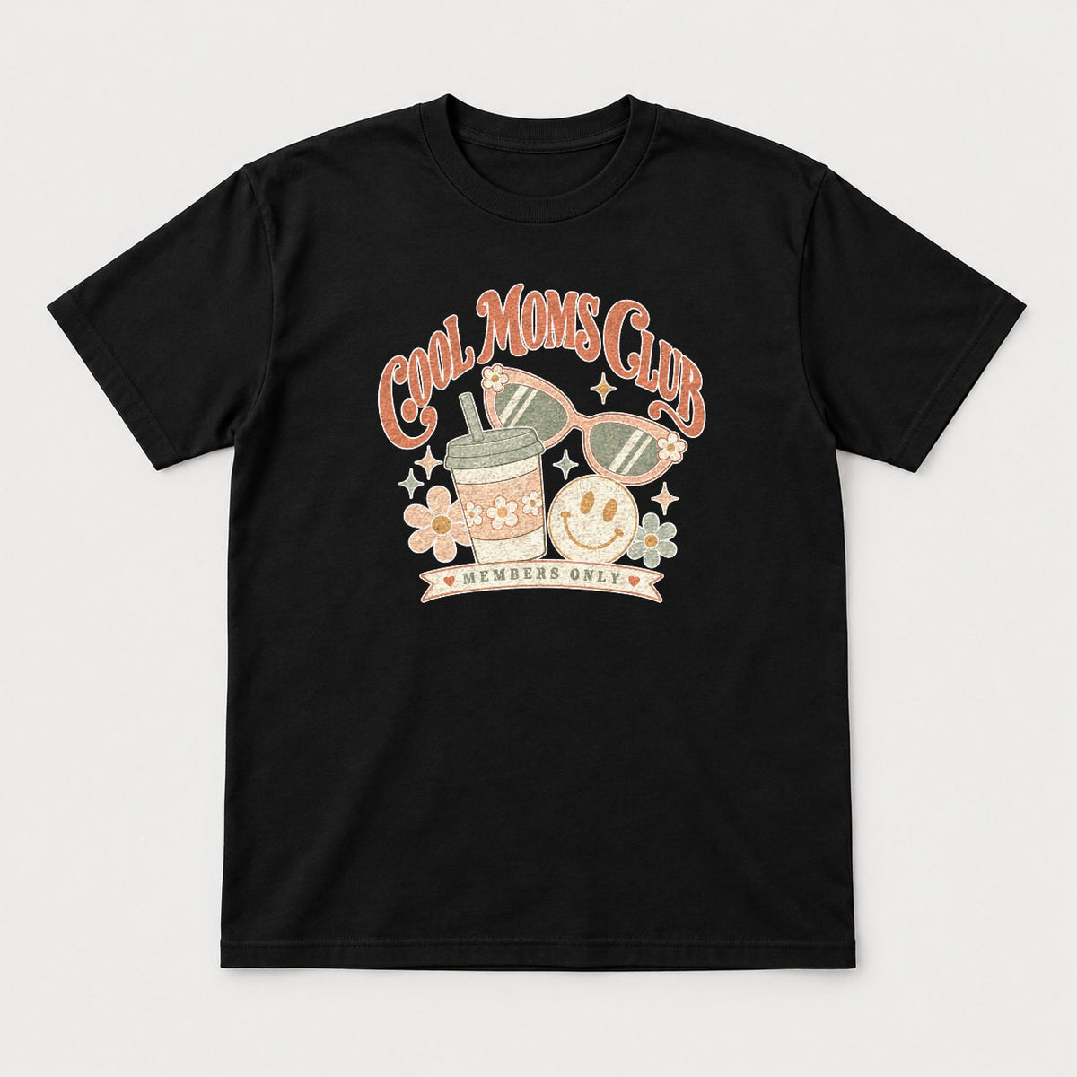 Cool Moms Club Retro Groovy Members Only Graphic T-Shirt & Sweatshirt - Tshirt Black Front