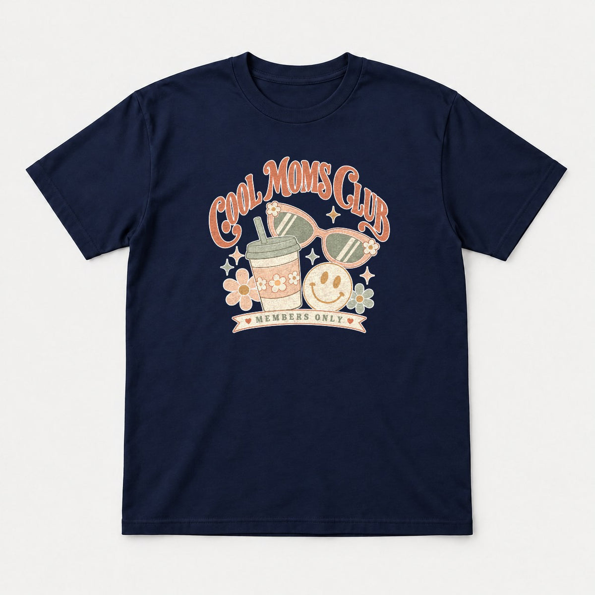 Cool Moms Club Retro Groovy Members Only Graphic T-Shirt & Sweatshirt - Tshirt Navy Front