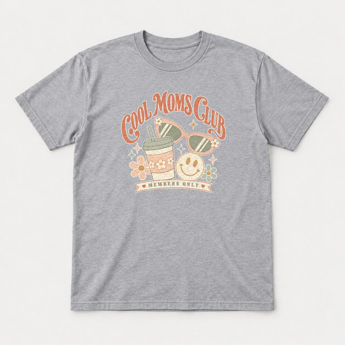 Cool Moms Club Retro Groovy Members Only Graphic T-Shirt & Sweatshirt - Tshirt Sport Grey Front